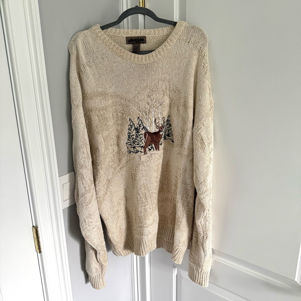 Unisex Vintage Cream Sweater with Deer Design